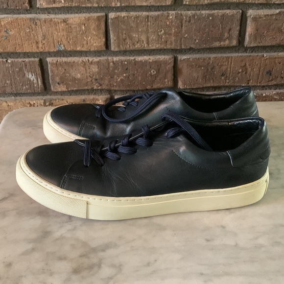 Sandro Navy Blue Leather Sneakers Size 42 - Picture 2 of 9